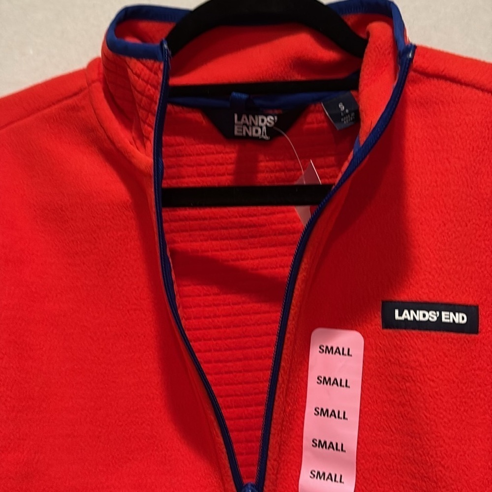 Lands' End - ladies grid Fleece Zip Up Jacket. Size Small. NWT. Orange - Picture 6 of 16